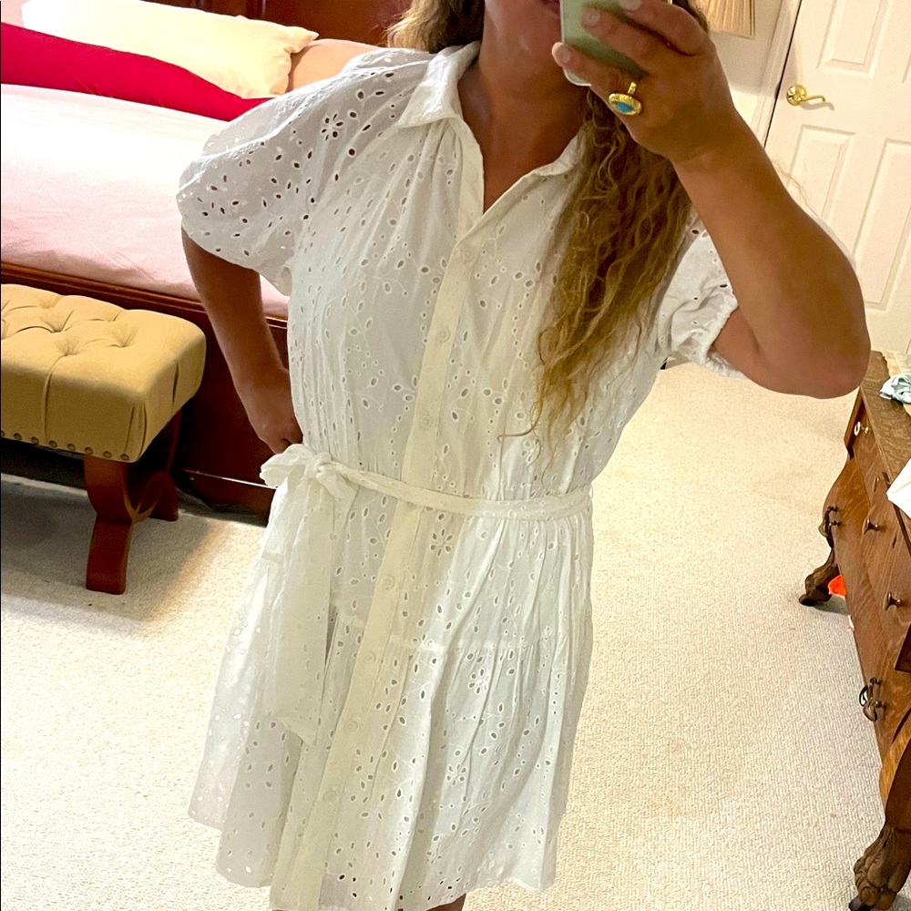 Elegant White Eyelet Mini Dress